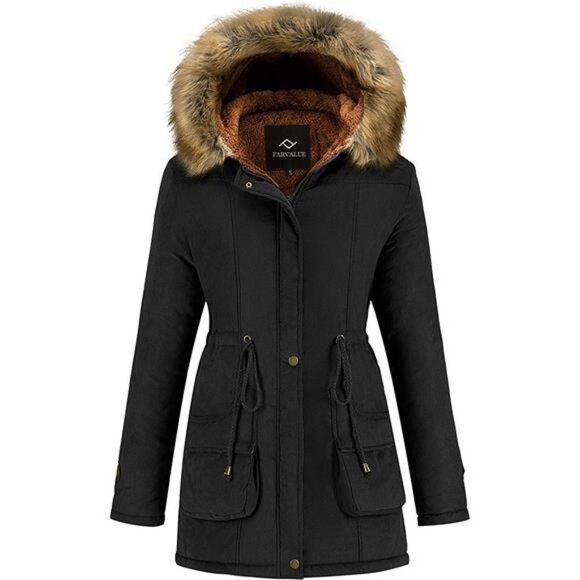 Womens Winter Coat Hooded Warm Puffer Quilted Thicken Parka Jacket With Fur Coat